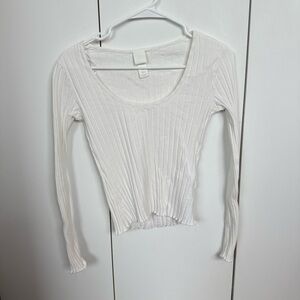 H&M White Ribbed Long Sleeve Top